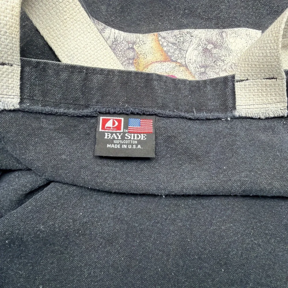 Bay Side Black Canvas Tote Bag Made In USA Graphic‎ Tee Design 100% Cotten 20x14